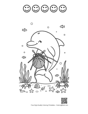 Thumbnail: Talented Dolphin Crocheting a Garment Beneath the Waves Printable and 5 Happy Face Outline