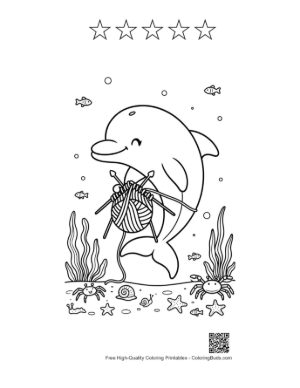 Thumbnail: Talented Dolphin Crocheting a Garment Beneath the Waves Printable and 5 Star Outline