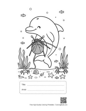 Thumbnail: Talented Dolphin Crocheting a Garment Beneath the Waves Printable with Title and Artist Box