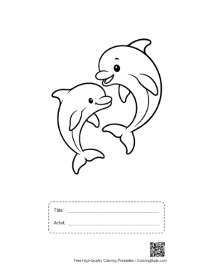 Thumbnail: Two Playful Cartoon Dolphins Smiling Printable with Title and Artist Box