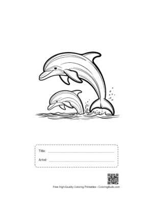 Thumbnail: Two Playful Dolphins Leaping from Ocean Waves Printable with Title and Artist Box