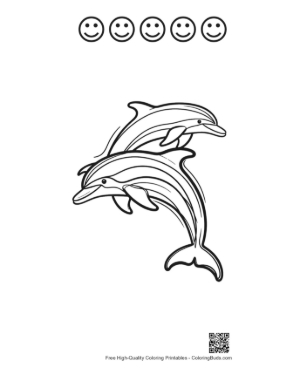 Thumbnail: Two Playful Dolphins Leaping Joyfully Printable and 5 Happy Face Outline