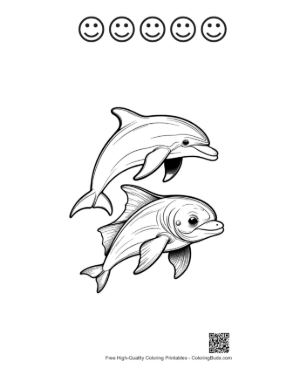 Thumbnail: Two Playful Dolphins Leaping Joyfully Printable and 5 Happy Face Outline