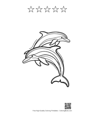 Thumbnail: Two Playful Dolphins Leaping Joyfully Printable and 5 Star Outline