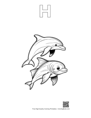 Thumbnail: Two Playful Dolphins Leaping Joyfully Printable Outline Alphabet H