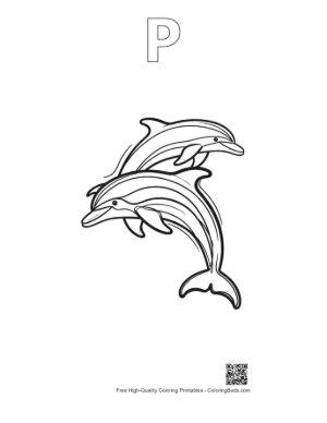 Thumbnail: Two Playful Dolphins Leaping Joyfully Printable Outline Alphabet P