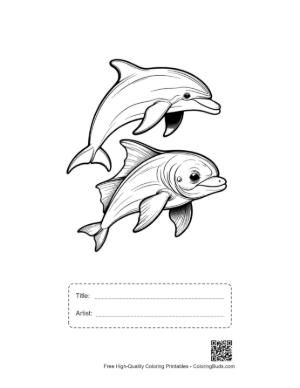 Thumbnail: Two Playful Dolphins Leaping Joyfully Printable with Title and Artist Box