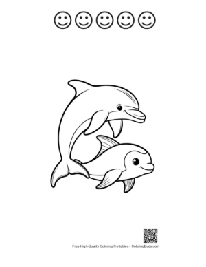 Thumbnail: Two Playful Dolphins Leaping Together Printable and 5 Happy Face Outline