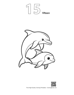 Thumbnail: Two Playful Dolphins Leaping Together Printable Outline Number 15