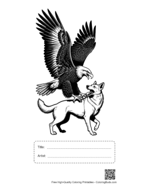 Thumbnail: Bald Eagle Claws Snarling White Wolf Printable with Title and Artist Box