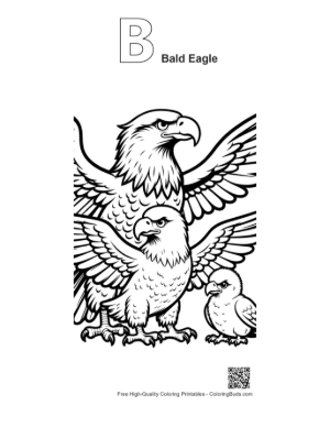 Thumbnail: Bald Eagle Family in Fierce Majestic Pose Printable Outline Alphabet B Bald Eagle