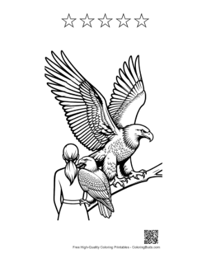 Thumbnail: Bald Eagle Perched Majestically with Woman Printable and 5 Star Outline