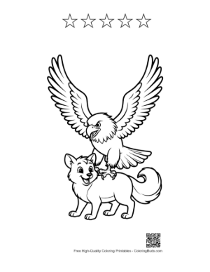 Thumbnail: Bald Eagle Perched on Smiling Fox Printable and 5 Star Outline