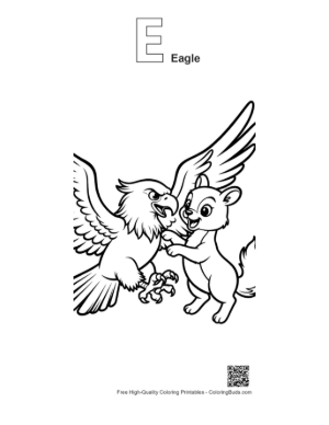 Thumbnail: Bald Eagle Plays with Cute Squirrel Printable Outline Alphabet E Eagle