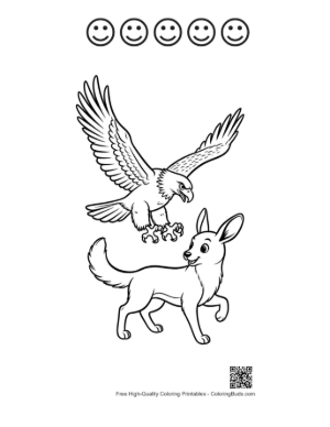 Thumbnail: Bald Eagle Soaring Over Playful Fennec Fox Printable and 5 Happy Face Outline