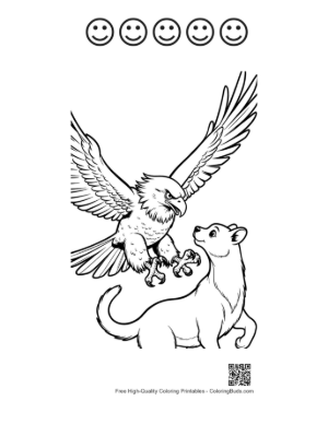 Thumbnail: Bald Eagle Swooping at Playful Kitten Printable and 5 Happy Face Outline