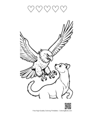 Thumbnail: Bald Eagle Swooping at Playful Kitten Printable and 5 Heart Outline