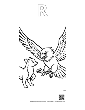 Thumbnail: Bald Eagle Swooping at Playful Puppy Printable Outline Alphabet R