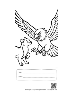 Thumbnail: Bald Eagle Swooping at Playful Puppy Printable with Title and Artist Box