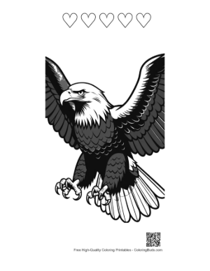 Thumbnail: Fierce Bald Eagle Diving with Talons Extended Printable and 5 Heart Outline
