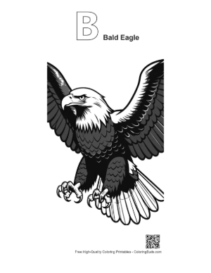 Thumbnail: Fierce Bald Eagle Diving with Talons Extended Printable Outline Alphabet B Bald Eagle