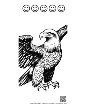 Thumbnail: Fierce Bald Eagle in Majestic Flight Printable and 5 Happy Face Outline