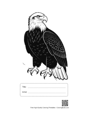 Thumbnail: Fierce Bald Eagle Line Art Portrait Printable with Title and Artist Box