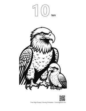 Thumbnail: Fierce Bald Eagle Parent and Eaglet Printable Outline Number 10