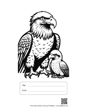 Thumbnail: Fierce Bald Eagle Parent and Eaglet Printable with Title and Artist Box