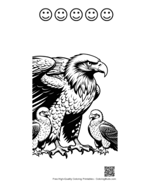 Thumbnail: Fierce Bald Eagle with Two Eaglets Printable and 5 Happy Face Outline