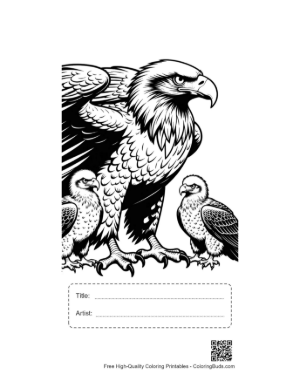 Thumbnail: Fierce Bald Eagle with Two Eaglets Printable with Title and Artist Box