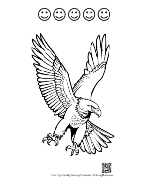 Thumbnail: Fierce Golden Eagle Diving with Talons Extended Printable and 5 Happy Face Outline