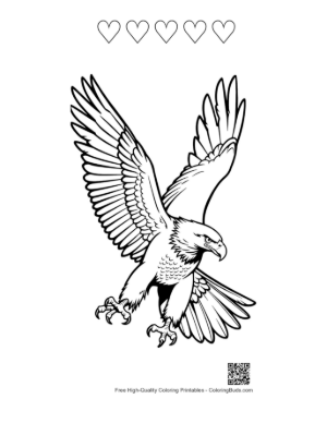 Thumbnail: Fierce Golden Eagle Diving with Talons Extended Printable and 5 Heart Outline