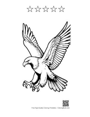 Thumbnail: Fierce Golden Eagle Soaring with Talons Extended Printable and 5 Star Outline