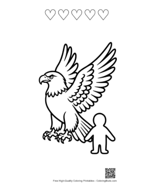 Thumbnail: Fierce Golden Eagle Towering Over Tiny Human Printable and 5 Heart Outline