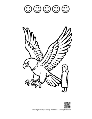 Thumbnail: Golden Eagle and Little Girl Standing Together Printable and 5 Happy Face Outline