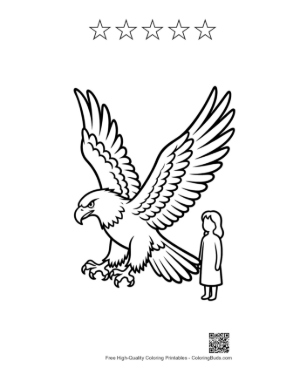 Thumbnail: Golden Eagle and Little Girl Standing Together Printable and 5 Star Outline