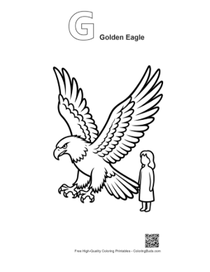 Thumbnail: Golden Eagle and Little Girl Standing Together Printable Outline Alphabet G Golden Eagle