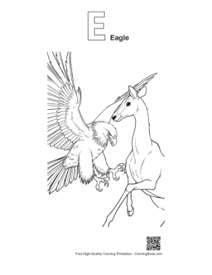 Thumbnail: Golden Eagle Attacking Leaping Impala Printable Outline Alphabet E Eagle