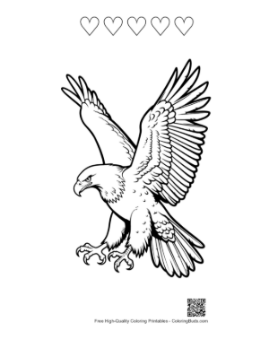 Thumbnail: Golden Eagle Diving Fiercely with Talons Extended Printable and 5 Heart Outline