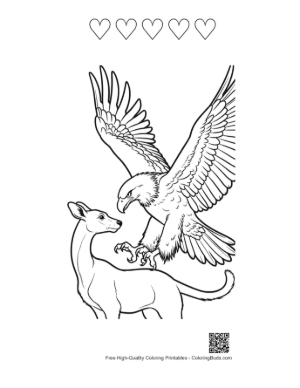 Thumbnail: Golden Eagle Diving on Fawn Printable and 5 Heart Outline
