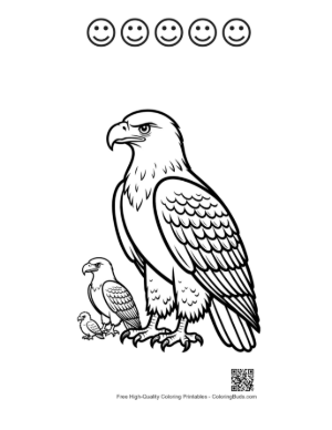 Thumbnail: Golden Eagle Family Line Art Printable and 5 Happy Face Outline