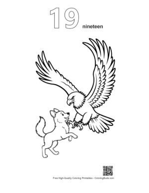Thumbnail: Golden Eagle Swooping at Joyful White Puppy Printable Outline Number 19