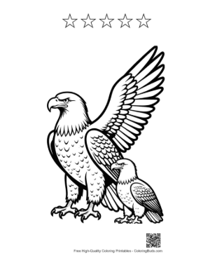 Thumbnail: Majestic Adult Bald Eagle with Juvenile Eagle Printable and 5 Star Outline