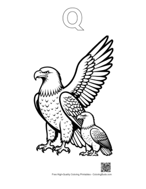 Thumbnail: Majestic Adult Bald Eagle with Juvenile Eagle Printable Outline Alphabet Q