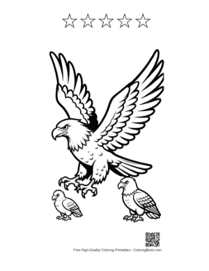 Thumbnail: Majestic Bald Eagle with Two Eaglets Printable and 5 Star Outline