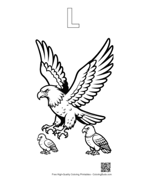 Thumbnail: Majestic Bald Eagle with Two Eaglets Printable Outline Alphabet L
