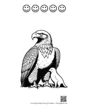 Thumbnail: Majestic Golden Eagle with Adorable Puppy Printable and 5 Happy Face Outline