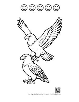 Thumbnail: Two Golden Eagles Soaring Fiercely Printable and 5 Happy Face Outline
