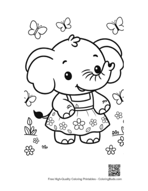 Thumbnail: Adorable Elephant Calf in a Floral Dress Outdoors Printable